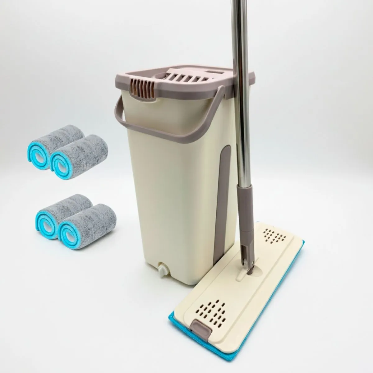 Trapeador Mopa Plana Con Balde Escurridor + 4 Repuestos